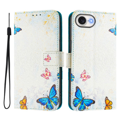 For iPhone 16e Art Colored Drawing Pattern Leather Phone Case(Butterfly house) by bashfashion