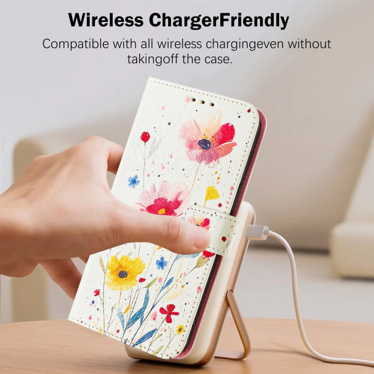 For iPhone 16e Art Colored Drawing Pattern Leather Phone Case(Flowers and plants) by bashfashion