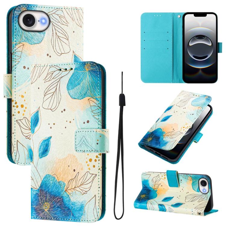 For iPhone 16e Art Colored Drawing Pattern Leather Phone Case(Flowering flowers) by bashfashion