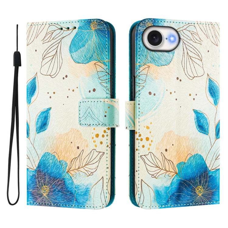 For iPhone 16e Art Colored Drawing Pattern Leather Phone Case(Flowering flowers) by bashfashion