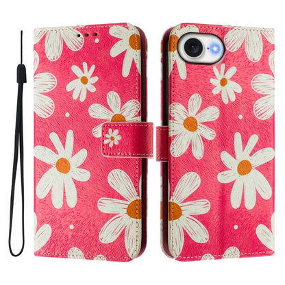 For iPhone 16e Art Colored Drawing Pattern Leather Phone Case(Pink daisy) by bashfashion