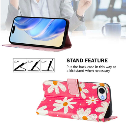 For iPhone 16e Art Colored Drawing Pattern Leather Phone Case(Pink daisy) by bashfashion