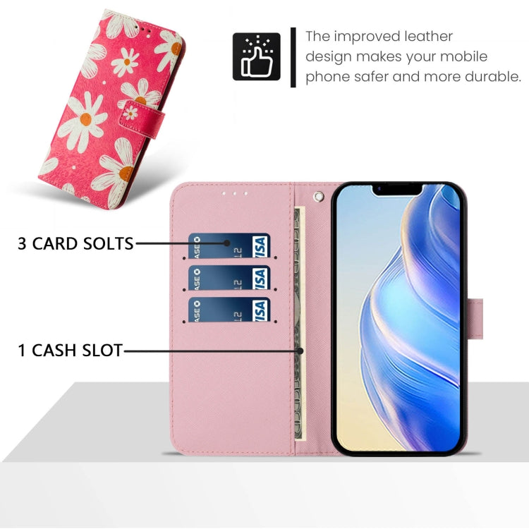 For iPhone 16e Art Colored Drawing Pattern Leather Phone Case(Pink daisy) by bashfashion