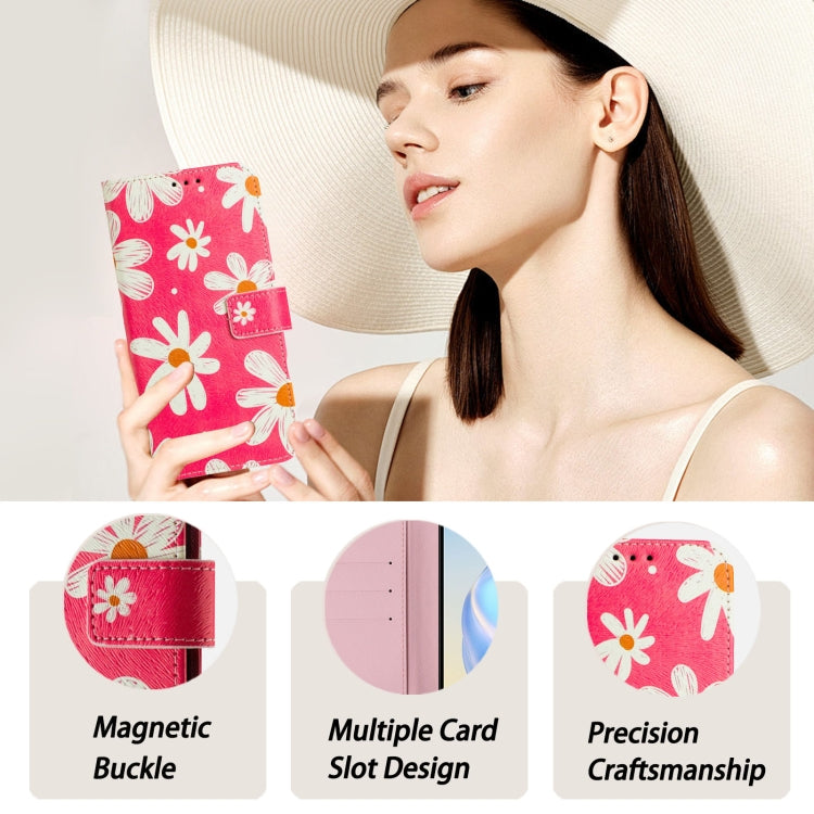 For iPhone 16e Art Colored Drawing Pattern Leather Phone Case(Pink daisy) by bashfashion