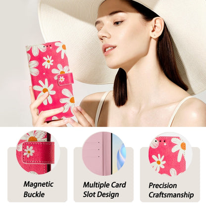 For iPhone 16e Art Colored Drawing Pattern Leather Phone Case(Pink daisy) by bashfashion