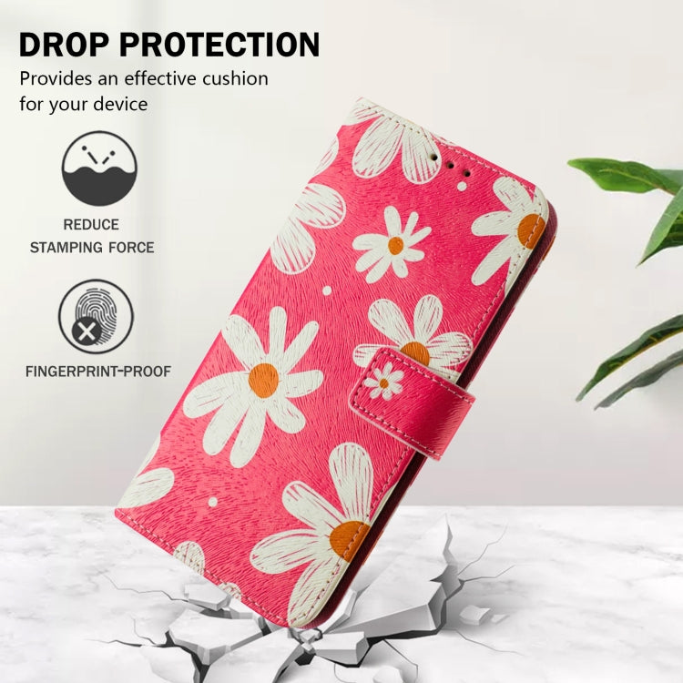 For iPhone 16e Art Colored Drawing Pattern Leather Phone Case(Pink daisy) by bashfashion