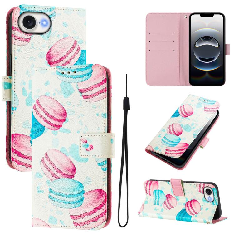 For iPhone 16e Art Colored Drawing Pattern Leather Phone Case(Cake) by bashfashion