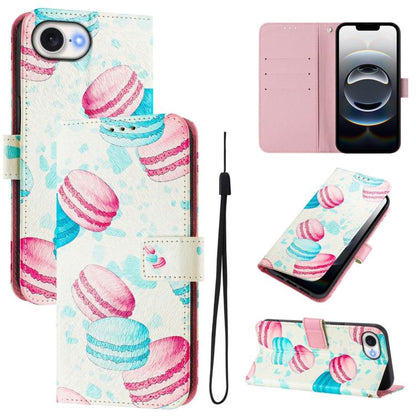 For iPhone 16e Art Colored Drawing Pattern Leather Phone Case(Cake) by bashfashion