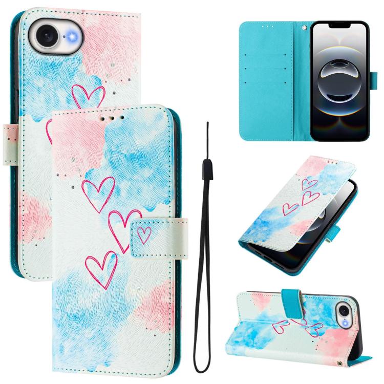 For iPhone 16e Art Colored Drawing Pattern Leather Phone Case(LOVE ME) by bashfashion