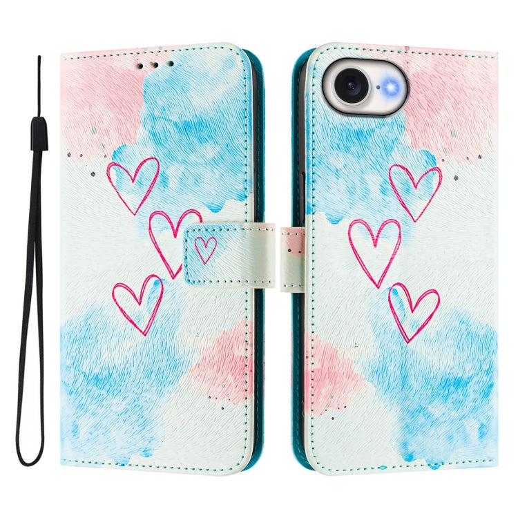 For iPhone 16e Art Colored Drawing Pattern Leather Phone Case(LOVE ME) by bashfashion