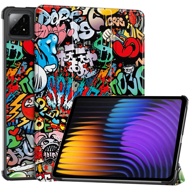 For Xiaomi Pad 7 / 7 Pro Custer Painted 3-Fold Holder Leather Smart Tablet Case(Graffiti) by bashfashion