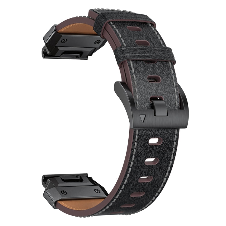 For Garmin 26mm Stainless Steel Quick Release Leather Watch Band(Black) by bashfashion