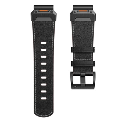 For Garmin 26mm Stainless Steel Quick Release Leather Watch Band(Black) by bashfashion