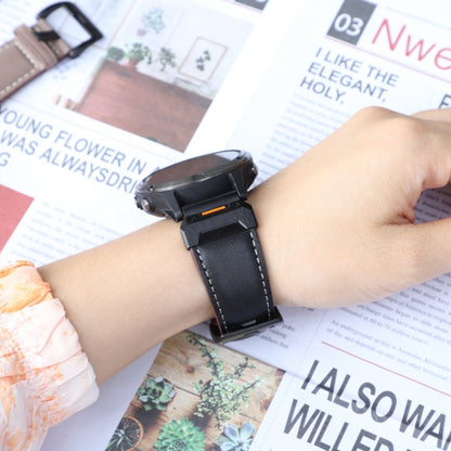 For Garmin 26mm Stainless Steel Quick Release Leather Watch Band(Black) by bashfashion