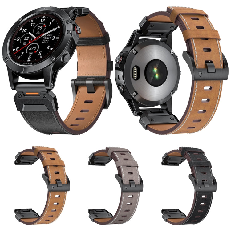 For Garmin 26mm Stainless Steel Quick Release Leather Watch Band(Black) by bashfashion