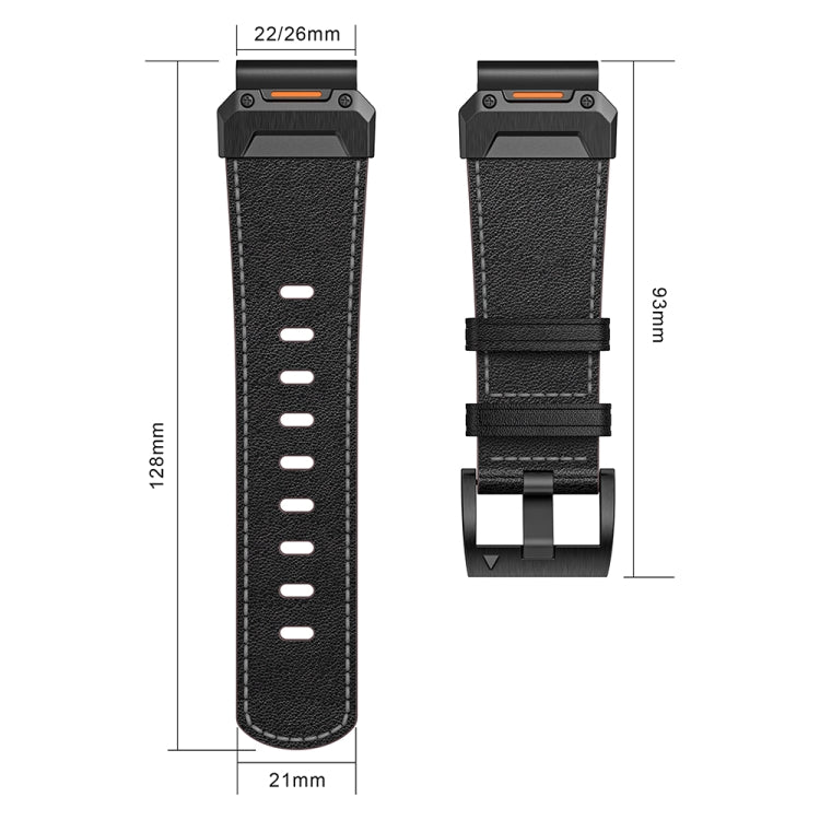 For Garmin 26mm Stainless Steel Quick Release Leather Watch Band(Black) by bashfashion