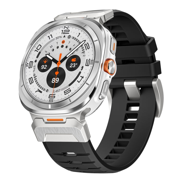 For Samsung Galaxy Watch Ultra 47mm / Ultra 2025 Steel Buckle Fluororubber Watch Band(Silver Black) by bashfashion