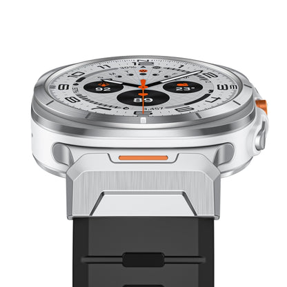 For Samsung Galaxy Watch Ultra 47mm / Ultra 2025 Steel Buckle Fluororubber Watch Band(Silver Black) by bashfashion