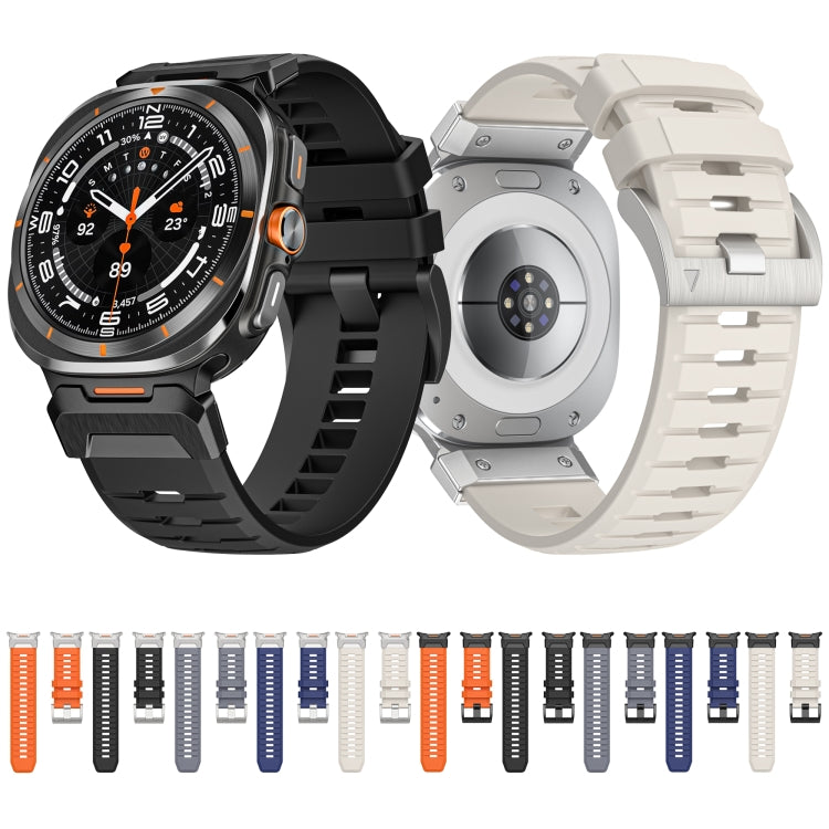 For Samsung Galaxy Watch Ultra 47mm / Ultra 2025 Steel Buckle Fluororubber Watch Band(Black Blue) by bashfashion