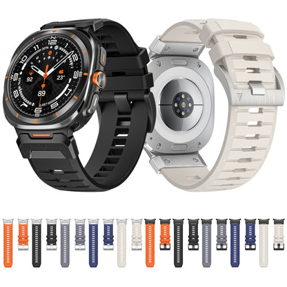 For Samsung Galaxy Watch Ultra 47mm / Ultra 2025 Steel Buckle Fluororubber Watch Band(Silver Black) by bashfashion