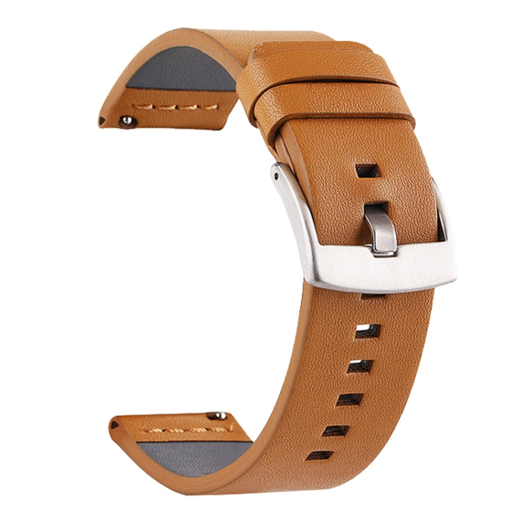 For Suunto 9 / Suunto 7 Steel Buckle 24mm Genuine Leather Watch Band(Yellow Silver) by bashfashion