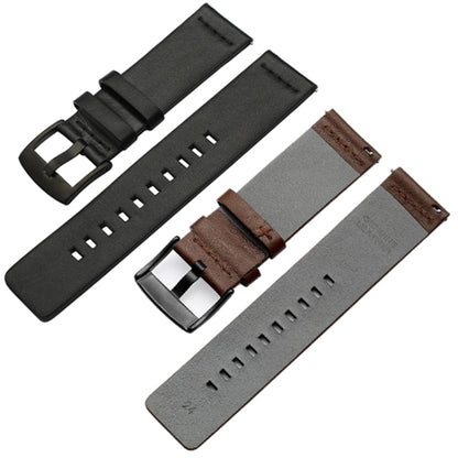 For Suunto 9 / Suunto 7 Steel Buckle 24mm Genuine Leather Watch Band(Black Silver) by bashfashion