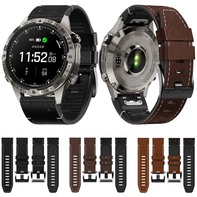 For Garmin 26mm Silicone Leather Quick Release Watch Band(Black) by bashfashion