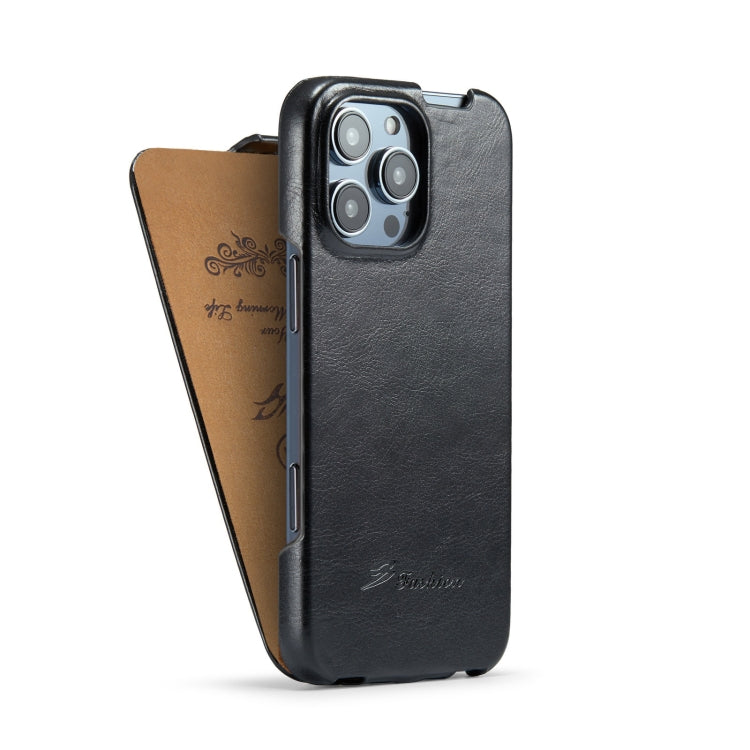 For iPhone 16 Pro Max Fierre Shann 64 Texture Vertical Flip PU Leather Phone Case(Black) by FIERRE SHANN