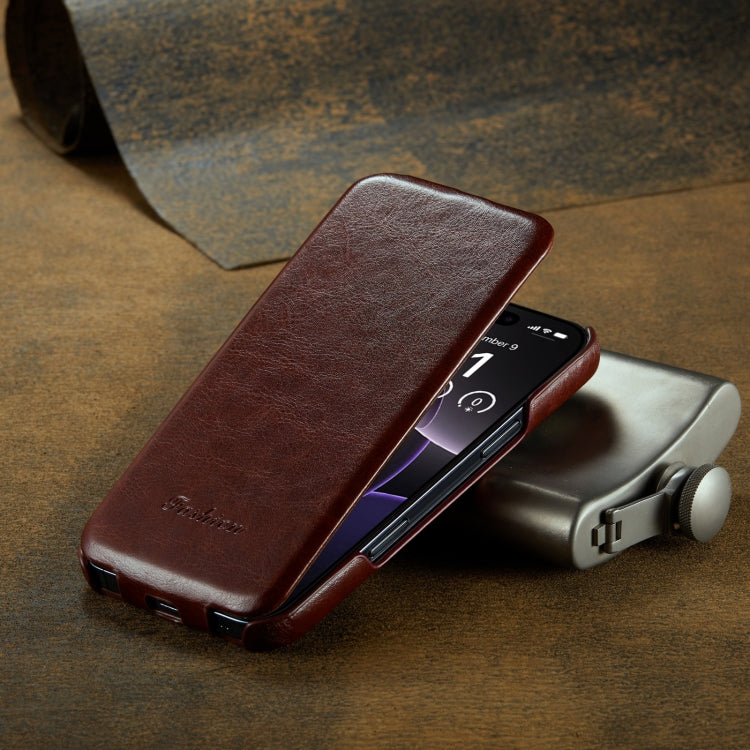 For iPhone 16 Pro Max Fierre Shann 64 Texture Vertical Flip PU Leather Phone Case(Brown) by FIERRE SHANN