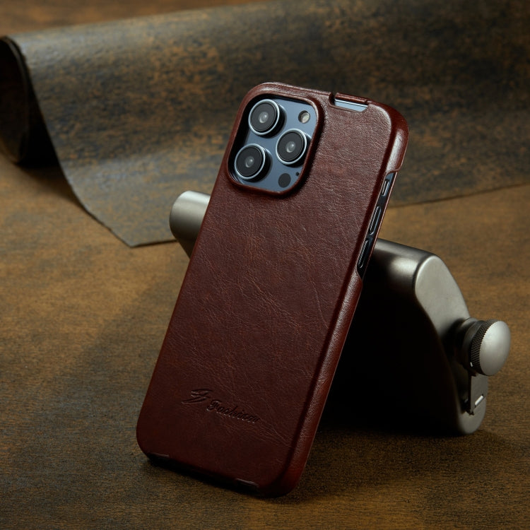 For iPhone 16 Pro Max Fierre Shann 64 Texture Vertical Flip PU Leather Phone Case(Brown) by FIERRE SHANN