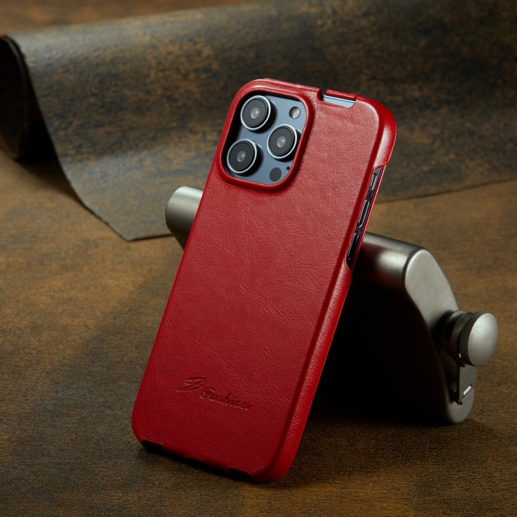 For iPhone 16 Pro Fierre Shann 64 Texture Vertical Flip PU Leather Phone Case(Red) by FIERRE SHANN