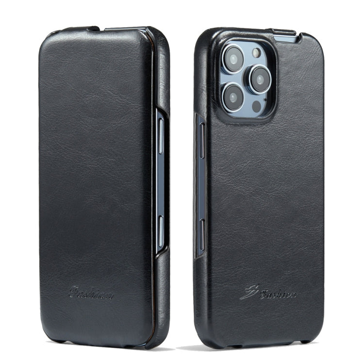For iPhone 16 Pro Fierre Shann 64 Texture Vertical Flip PU Leather Phone Case(Black) by FIERRE SHANN