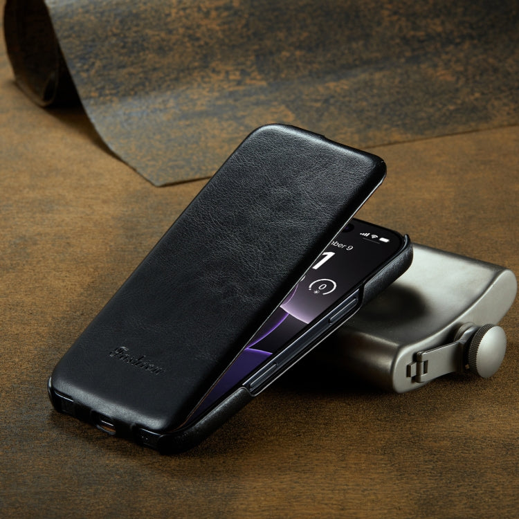 For iPhone 16 Pro Fierre Shann 64 Texture Vertical Flip PU Leather Phone Case(Black) by FIERRE SHANN
