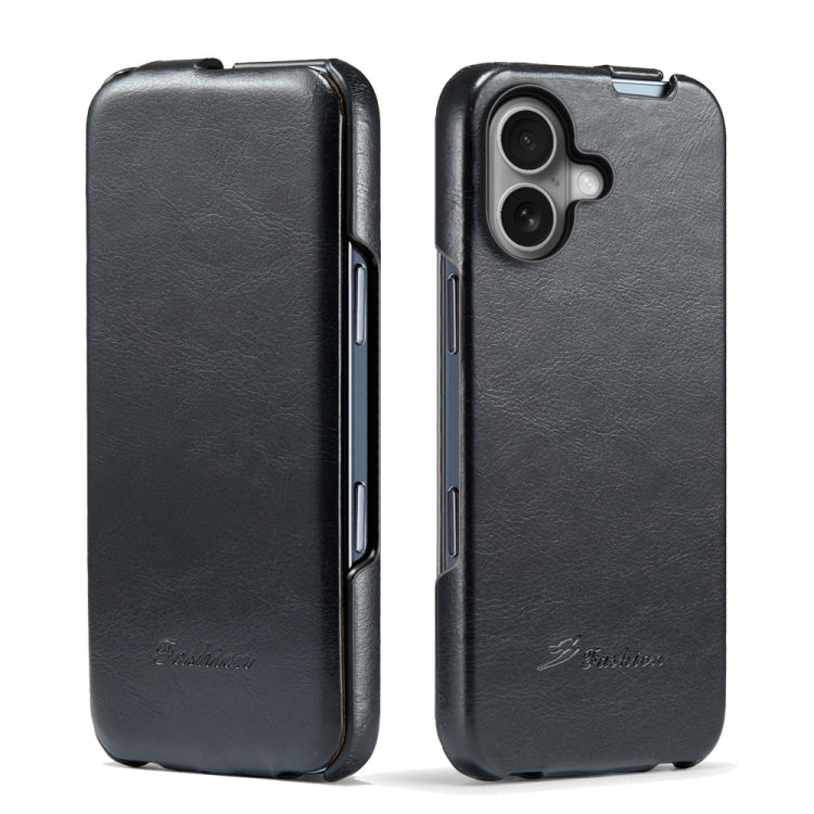 For iPhone 16 Plus Fierre Shann 64 Texture Vertical Flip PU Leather Phone Case(Black) by FIERRE SHANN