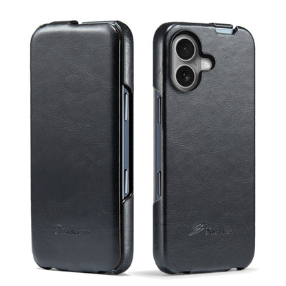 For iPhone 16 Plus Fierre Shann 64 Texture Vertical Flip PU Leather Phone Case(Black) by FIERRE SHANN