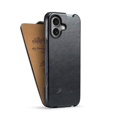 For iPhone 16 Plus Fierre Shann 64 Texture Vertical Flip PU Leather Phone Case(Black) by FIERRE SHANN