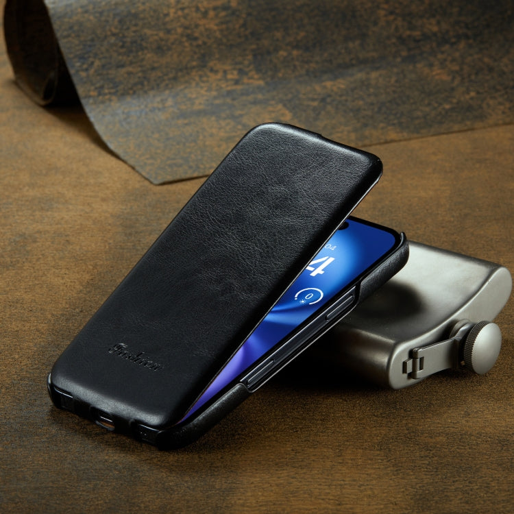 For iPhone 16 Plus Fierre Shann 64 Texture Vertical Flip PU Leather Phone Case(Black) by FIERRE SHANN