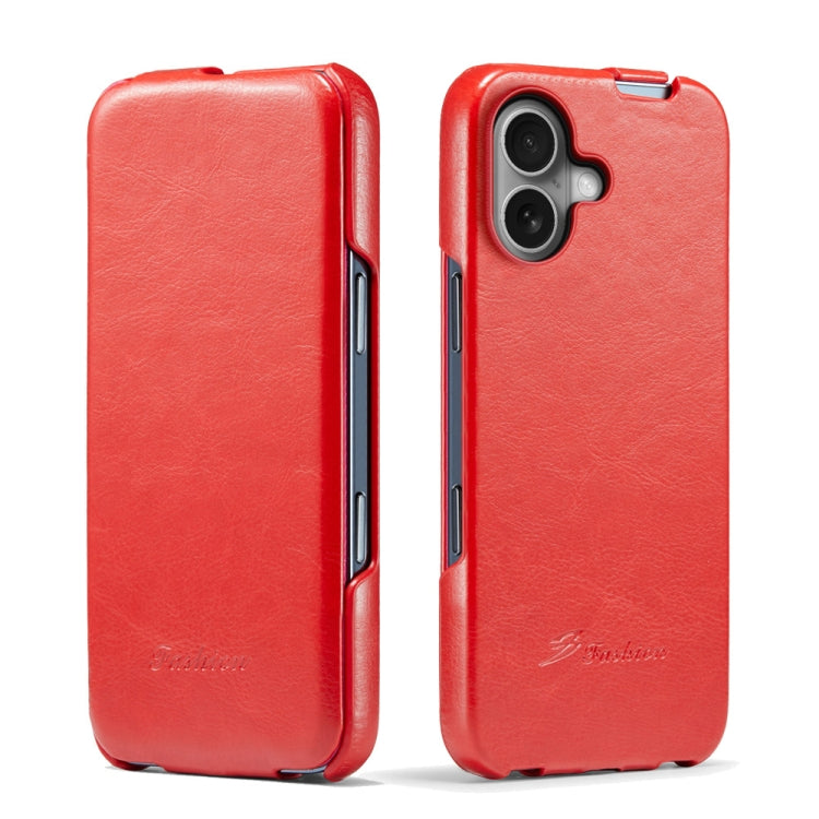 For iPhone 16 Fierre Shann 64 Texture Vertical Flip PU Leather Phone Case(Red) by FIERRE SHANN