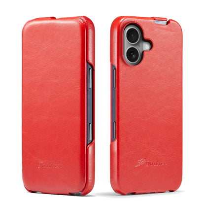 For iPhone 16 Fierre Shann 64 Texture Vertical Flip PU Leather Phone Case(Red) by FIERRE SHANN