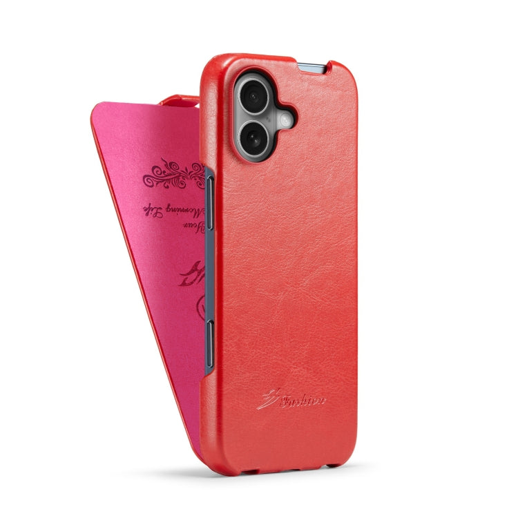 For iPhone 16 Fierre Shann 64 Texture Vertical Flip PU Leather Phone Case(Red) by FIERRE SHANN