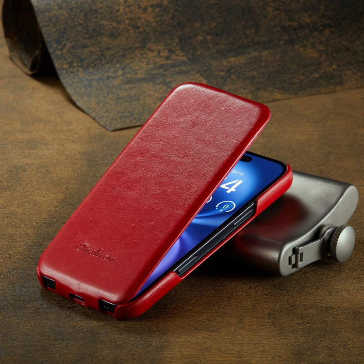 For iPhone 16 Fierre Shann 64 Texture Vertical Flip PU Leather Phone Case(Red) by FIERRE SHANN