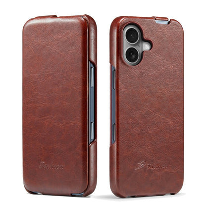 For iPhone 16 Fierre Shann 64 Texture Vertical Flip PU Leather Phone Case(Brown) by FIERRE SHANN