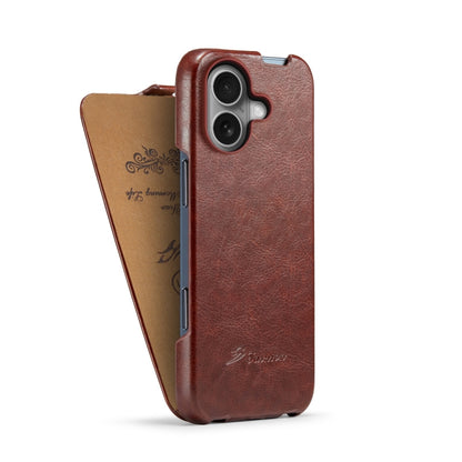 For iPhone 16 Fierre Shann 64 Texture Vertical Flip PU Leather Phone Case(Brown) by FIERRE SHANN