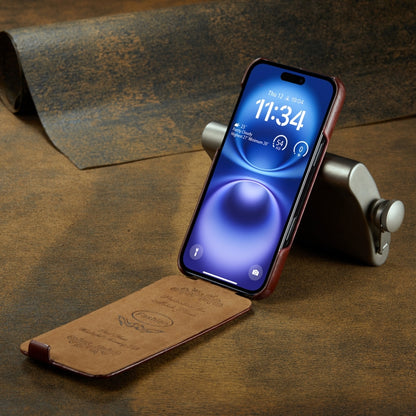 For iPhone 16 Fierre Shann 64 Texture Vertical Flip PU Leather Phone Case(Brown) by FIERRE SHANN
