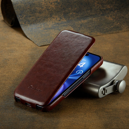 For iPhone 16 Fierre Shann 64 Texture Vertical Flip PU Leather Phone Case(Brown) by FIERRE SHANN