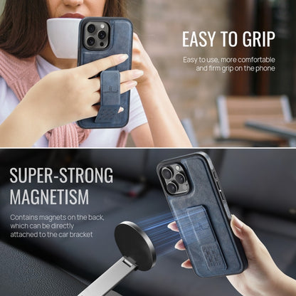 For iPhone 16 Pro Max Fierre Shann Oil Wax Cow Leather Holder Back Phone Case(Blue) by FIERRE SHANN