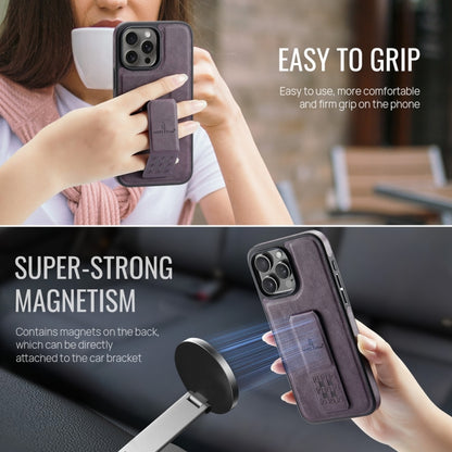 For iPhone 16 Pro Fierre Shann Oil Wax Cow Leather Holder Back Phone Case(Purple) by FIERRE SHANN