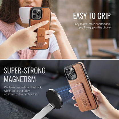 For iPhone 16 Pro Fierre Shann Oil Wax Cow Leather Holder Back Phone Case(Brown) by FIERRE SHANN