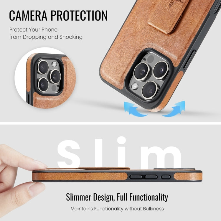 For iPhone 16 Pro Fierre Shann Oil Wax Cow Leather Holder Back Phone Case(Brown) by FIERRE SHANN