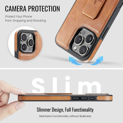 For iPhone 16 Pro Fierre Shann Oil Wax Cow Leather Holder Back Phone Case(Brown) by FIERRE SHANN